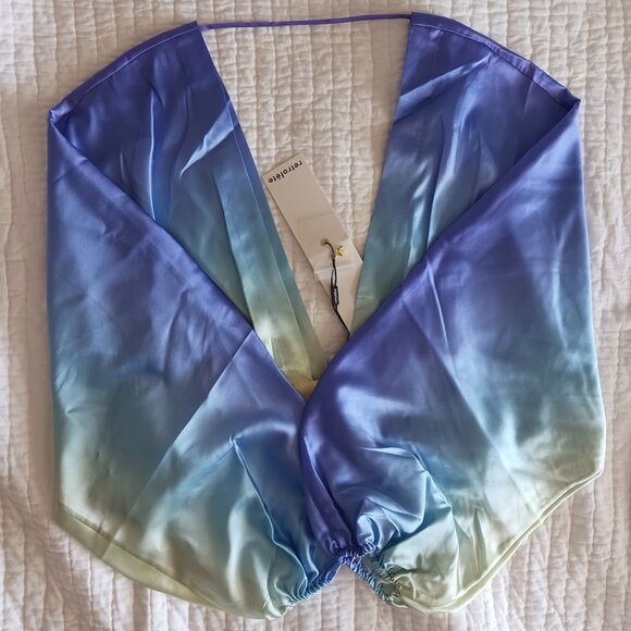 Retrofete 2-Piece Set Rainbow Sky Silk Wide Leg Pants Crop Top Set Womens Medium - Picture 9 of 14